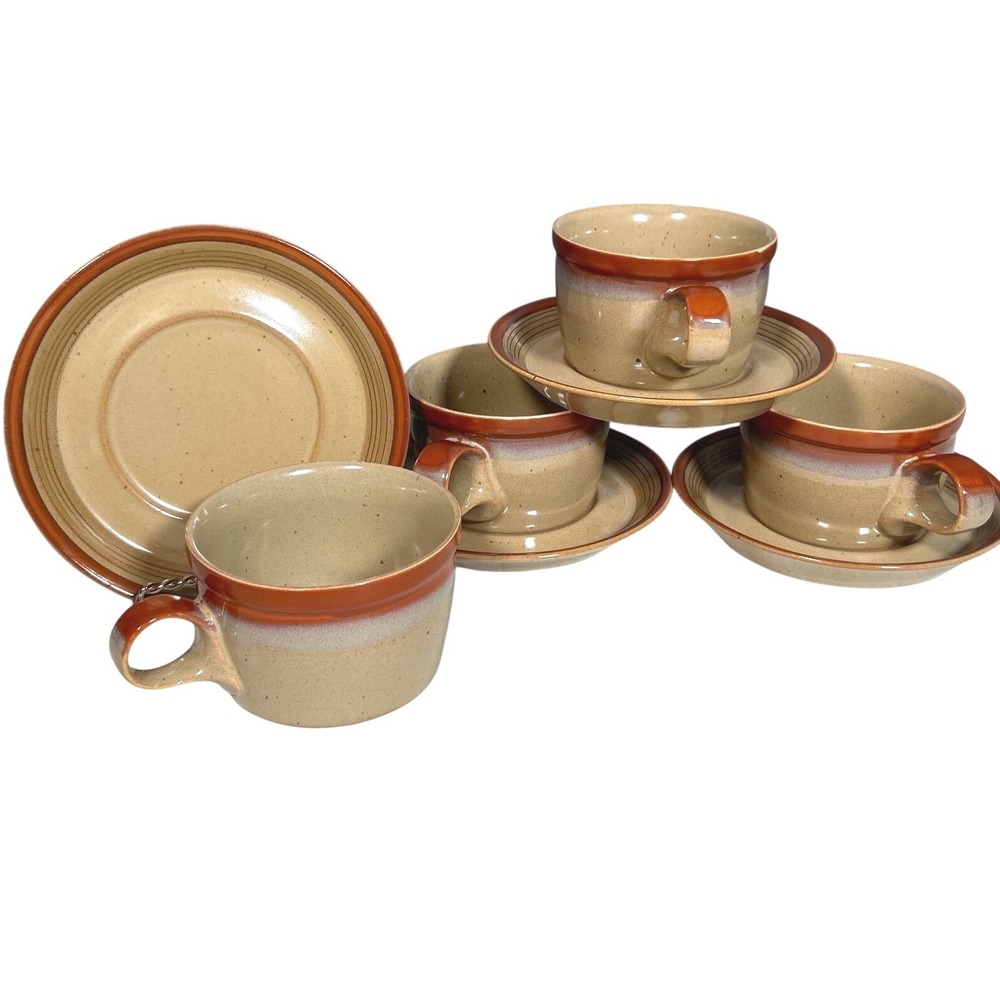 Mikasa Potters Art Ben Seibel Design Japan PF850 Cups & Saucers Tan Set/4 (#2)